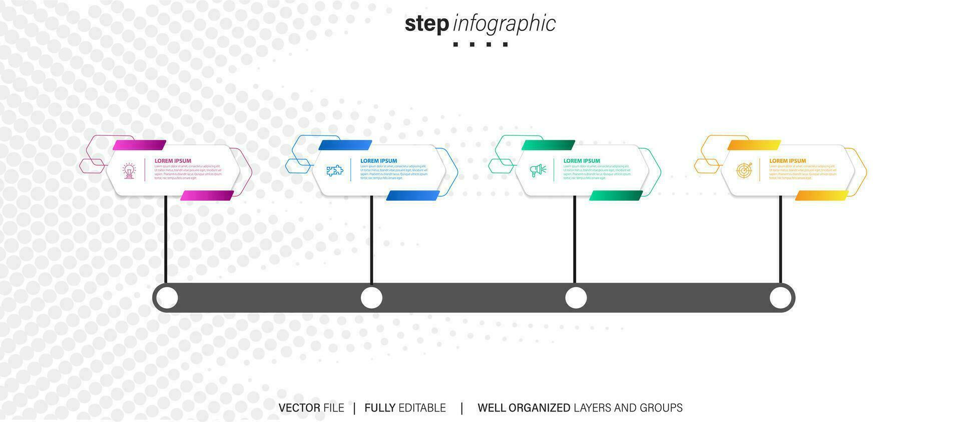 Konzept von Geschäft Modell- mit 4 aufeinanderfolgend Schritte. vier bunt Grafik Elemente. Zeitleiste Design zum Broschüre, Präsentation. Infografik Design Layout vektor