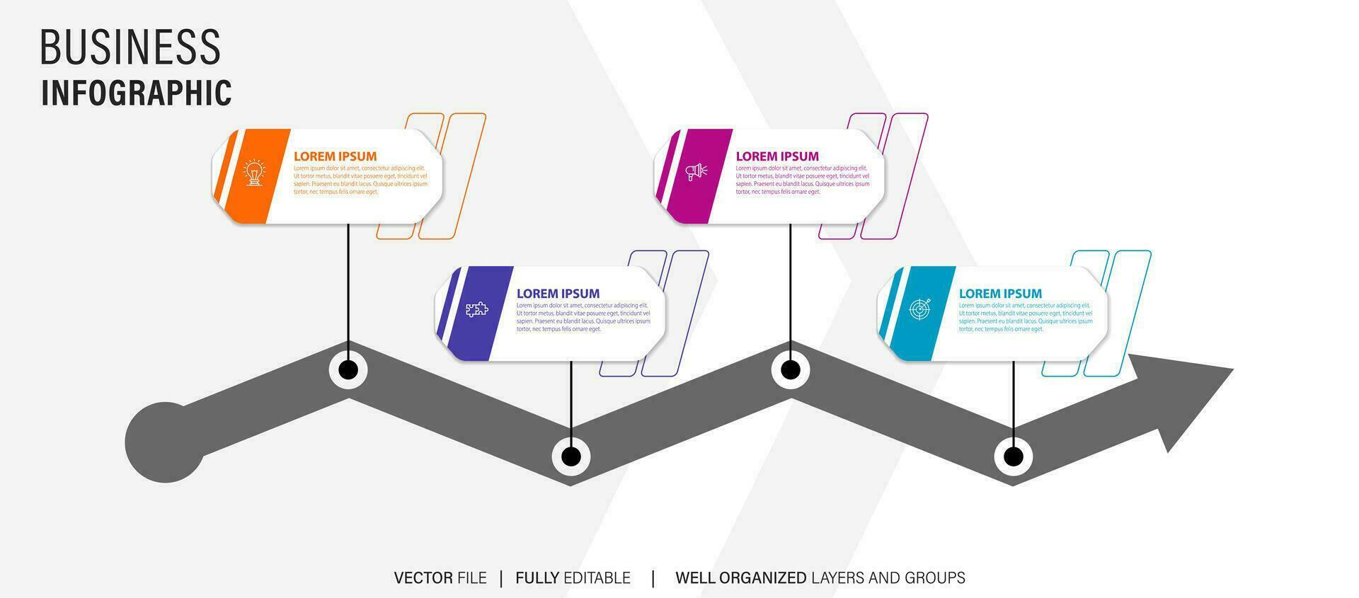 begrepp av företag modell med 4 på varandra följande steg. fyra färgrik grafisk element. tidslinje design för broschyr, presentation. infographic design layout vektor