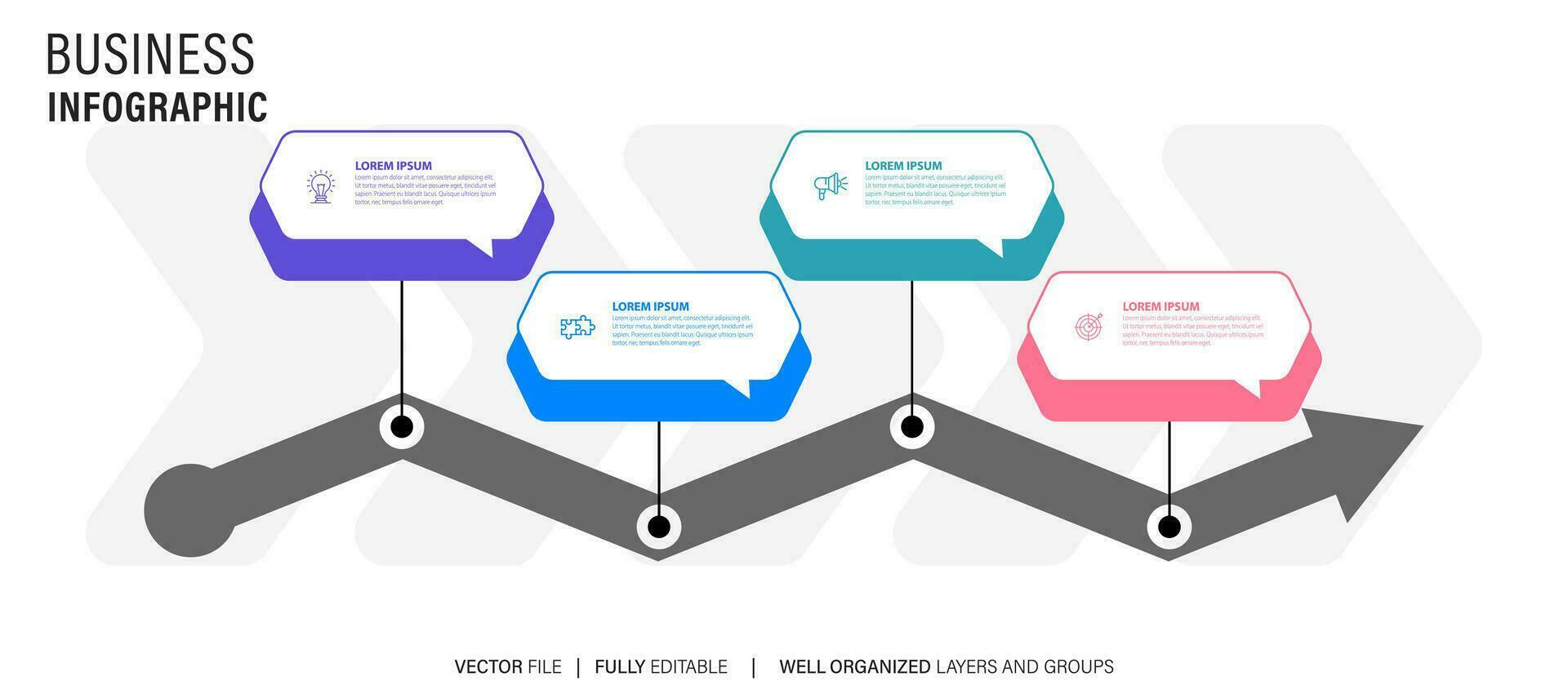 begrepp av företag modell med 4 på varandra följande steg. fyra färgrik grafisk element. tidslinje design för broschyr, presentation. infographic design layout vektor