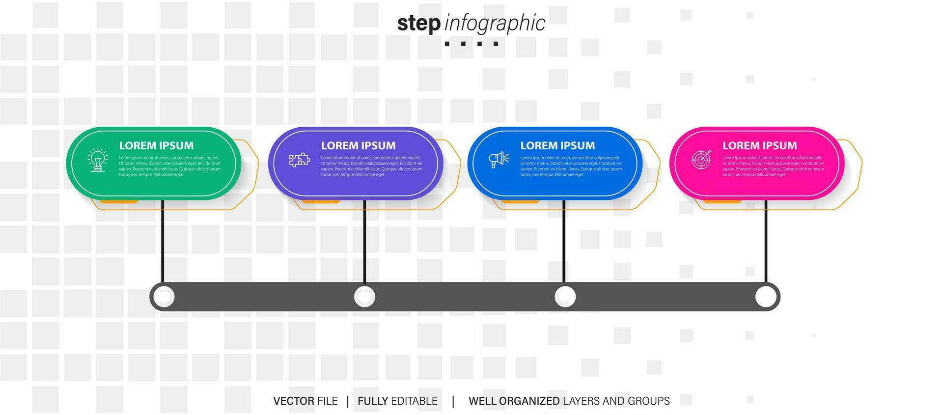 begrepp av företag modell med 4 på varandra följande steg. fyra färgrik grafisk element. tidslinje design för broschyr, presentation. infographic design layout vektor