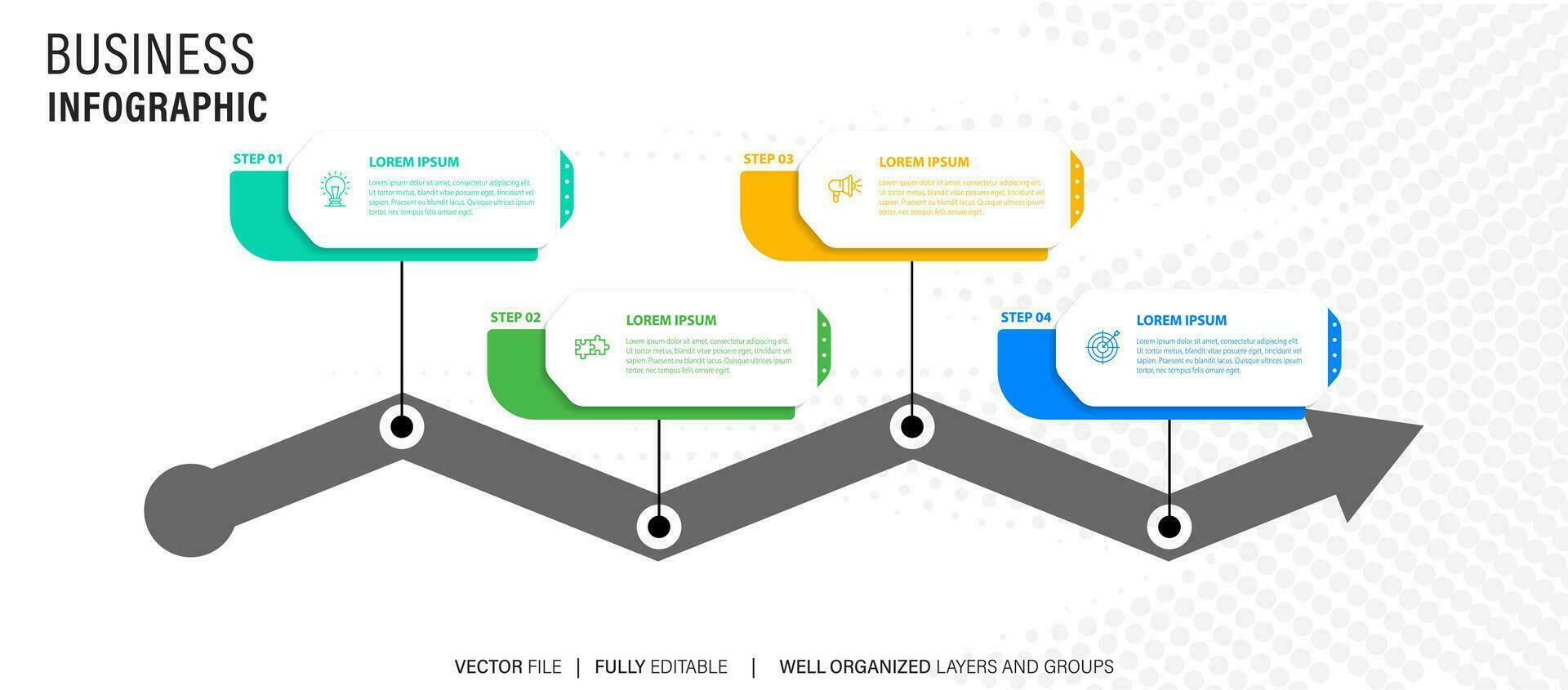 begrepp av företag modell med 4 på varandra följande steg. fyra färgrik grafisk element. tidslinje design för broschyr, presentation. infographic design layout vektor