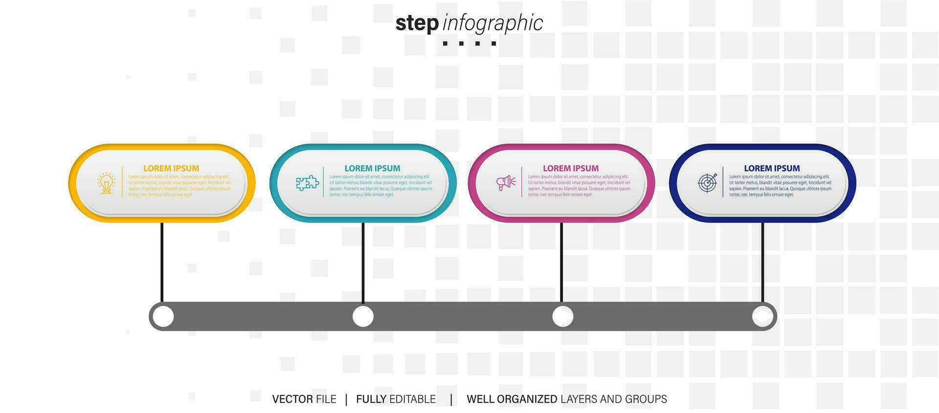 affärsinfografisk designmall med 4 alternativ, steg eller processer. kan användas för arbetsflödeslayout, diagram, årsredovisning, webbdesign vektor