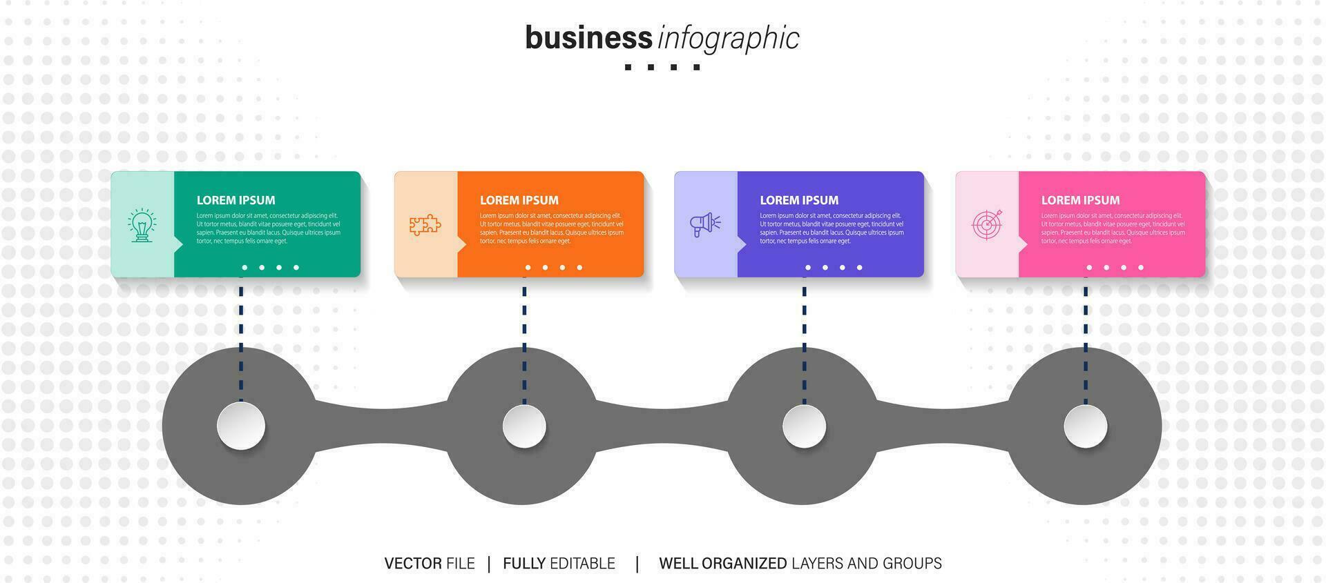 4 Elemente planen, Diagramm. vier in Verbindung gebracht Runden. Infografik Vorlage. vektor