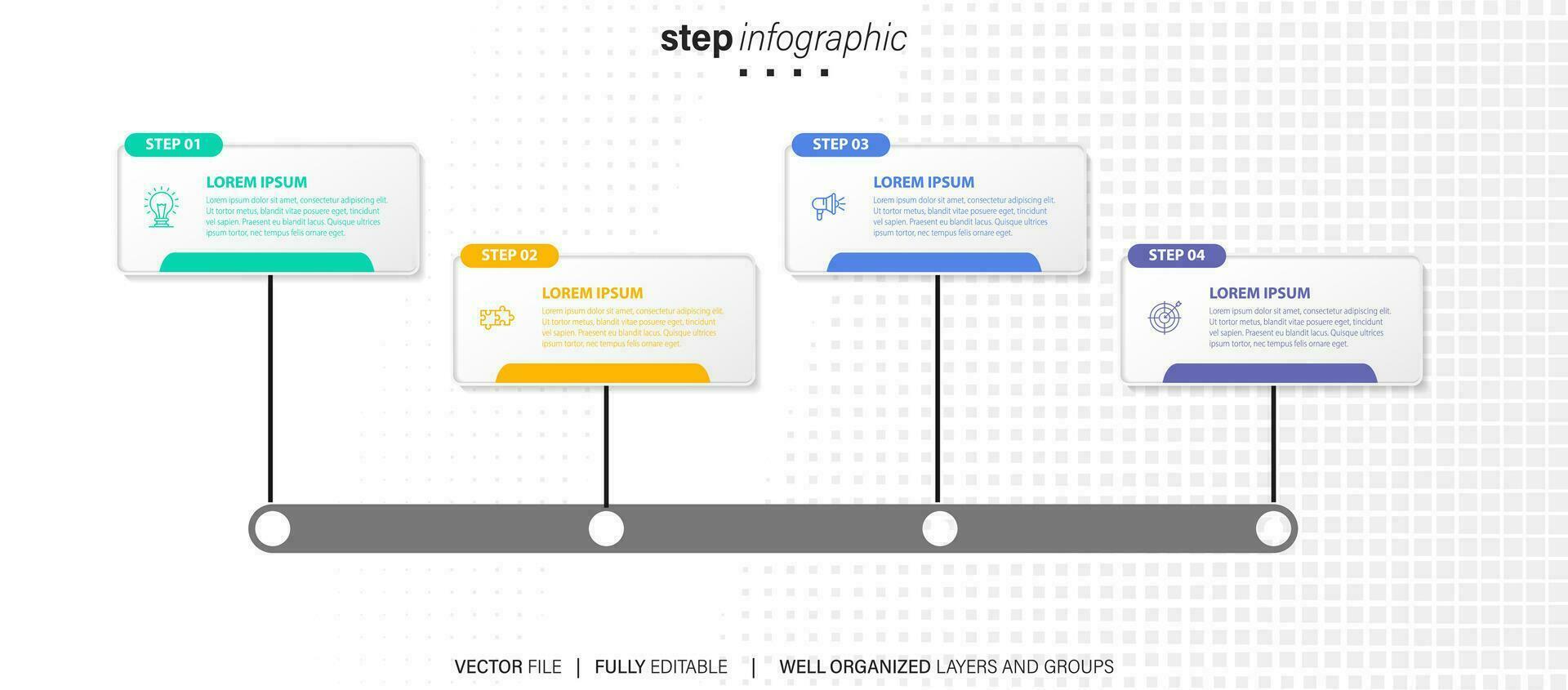 infographic mall 4 steg företag planera till Framgång mång färgad rektaglar med ikon. mall bakgrund design för marknadsföring, finansiera, produkt. vektor