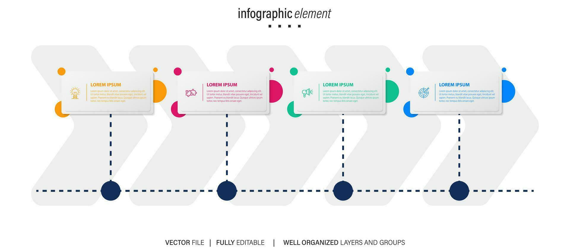 tidslinje infographic designelement och nummeralternativ. affärsidé med 4 steg. kan användas för arbetsflödeslayout, diagram, årsredovisning, webbdesign. vektor affärsmall för presentation.