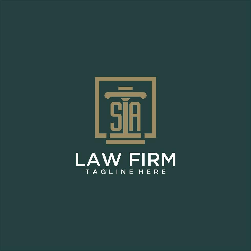 sa första monogram logotyp för advokatbyrå med pelare design i kreativ fyrkant vektor