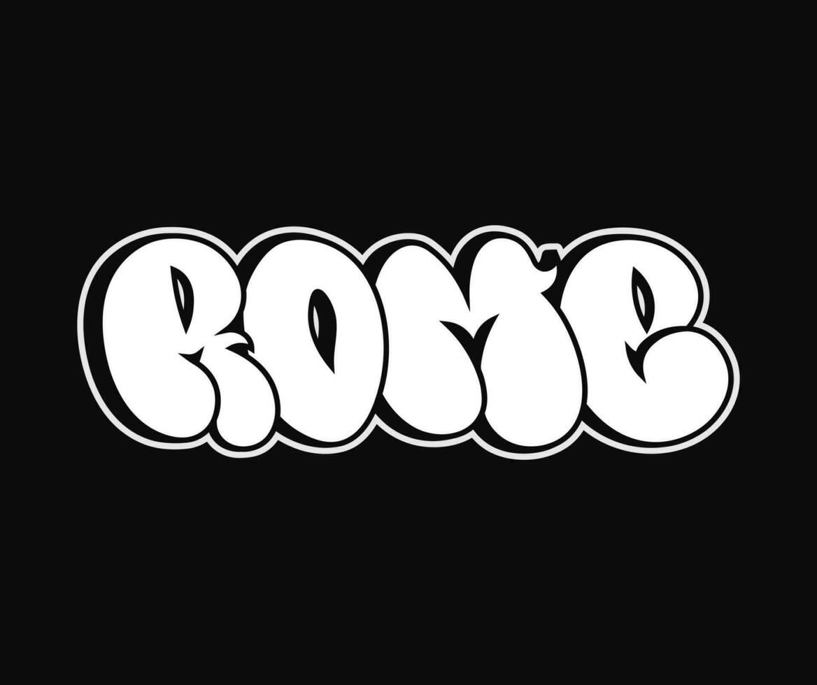 rom - enda ord, brev graffiti stil. vektor hand dragen logotyp. rolig Häftigt trippy ord rom stad, mode, graffiti stil skriva ut t-shirt, affisch begrepp