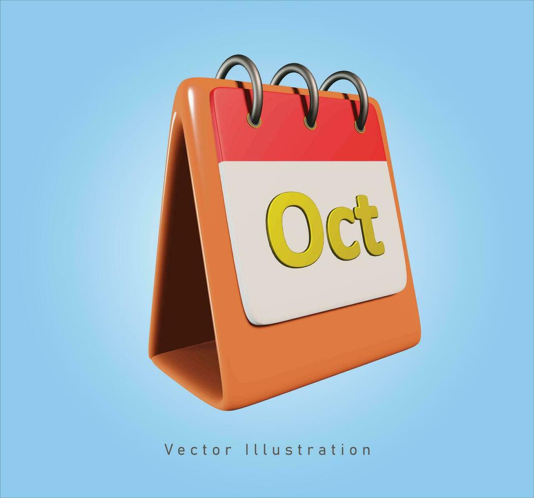 Oktober Kalender Zeichen im 3d Vektor Illustration