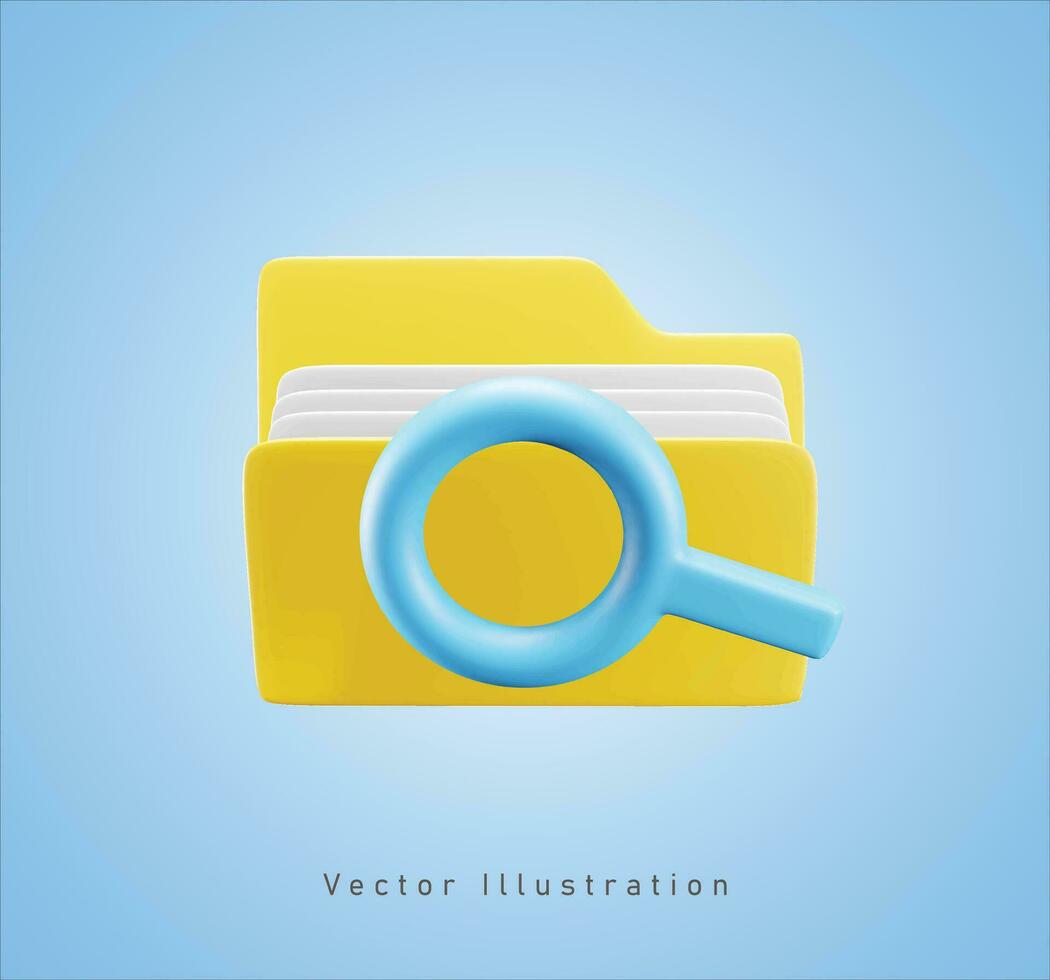 Sök mapp tecken i 3d vektor illustration