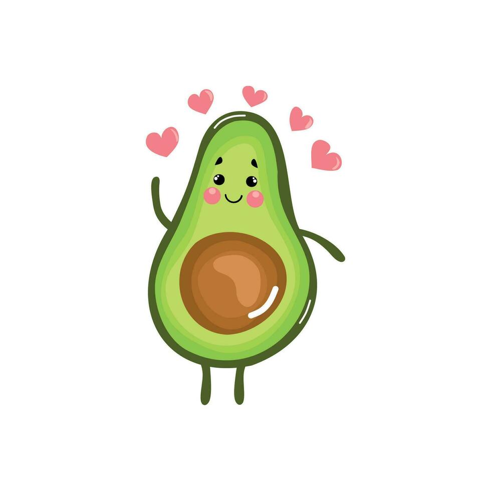 süß Vektor Clip Art Avocado mit rot Herzen. isoliert Karikatur Charakter auf Weiß Hintergrund. im Karikatur Stil.