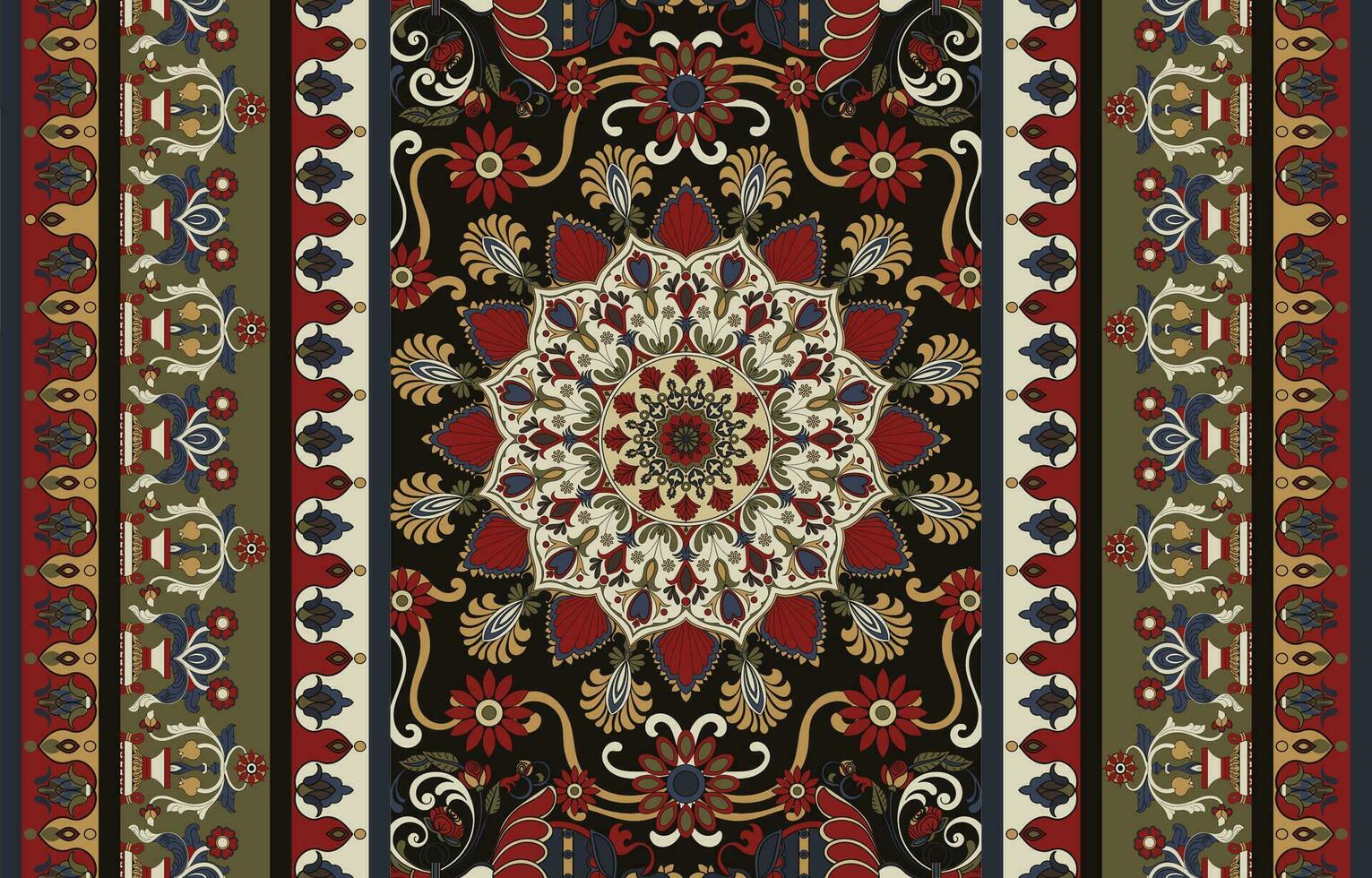 Teppich Muster Textil- Digital Design Motiv Muster Dekor Hand gemacht Kunstwerk Rahmen Geschenk Karte Hintergrund Frauen Stoff Vorderseite zurück und duppata drucken Element von Barock Ornament Paisley abstrakt Rand Teppich vektor