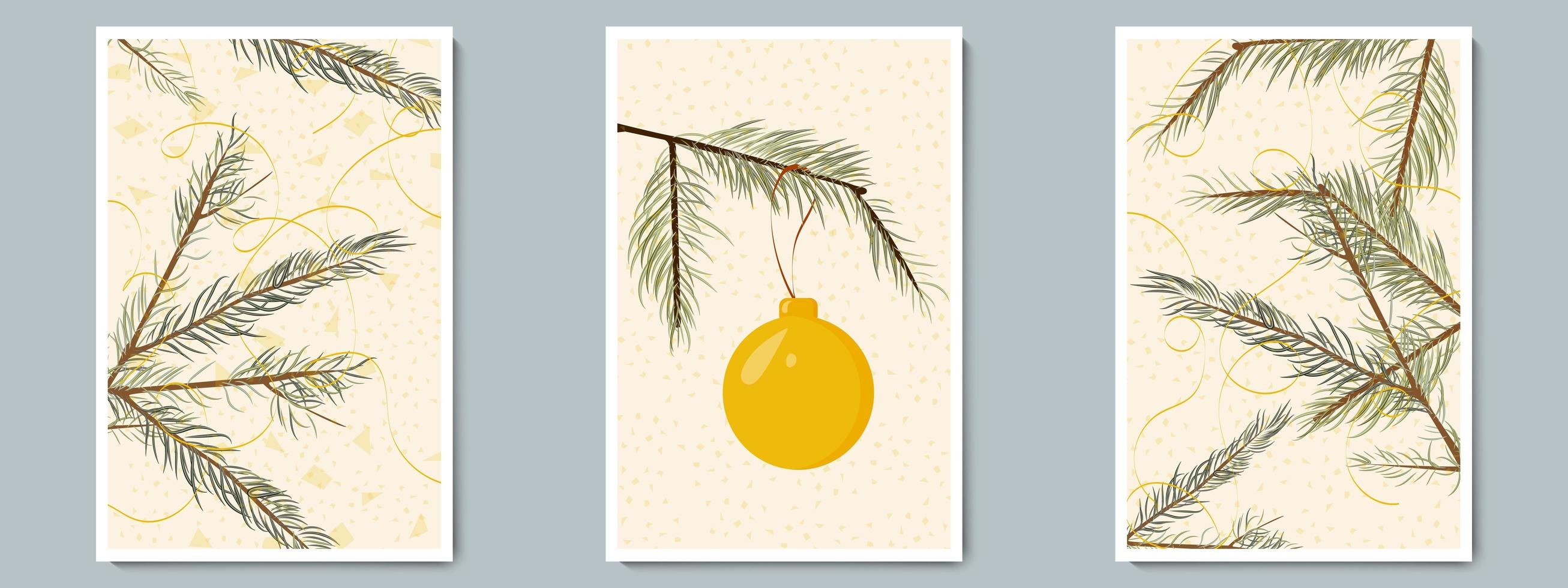 Weihnachten und guten Rutsch ins Neue Jahr-Poster-Design mit goldenem Ball, Bändern und Konfetti-Hintergrund vektor