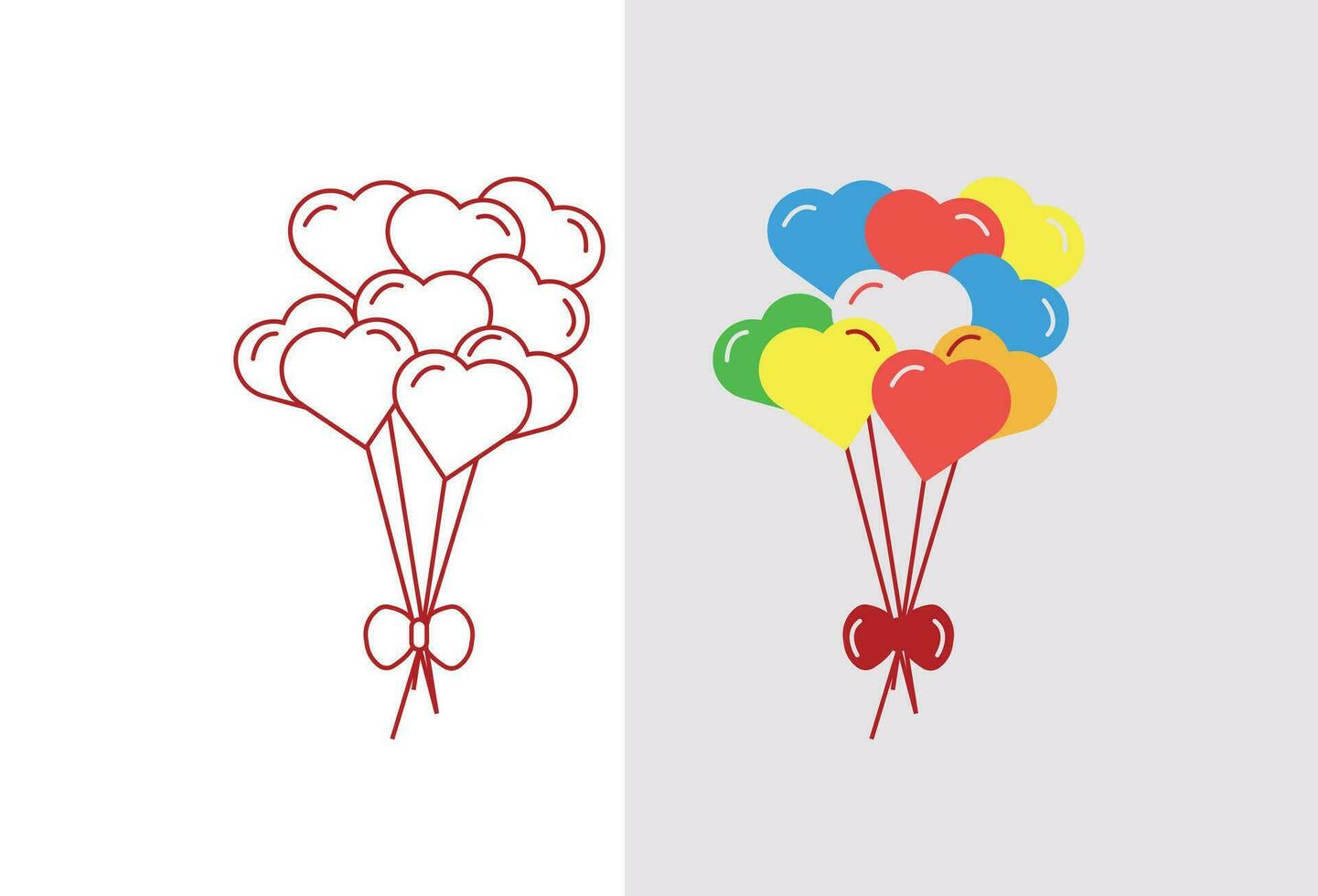 Liebe Ballon, Vektor Symbol Illustration, zum Dekoration Bedürfnisse im Design, Dort sind 2 Optionen, Gliederung und Farbe, alle Sie können verwenden und einfach zu Veränderung