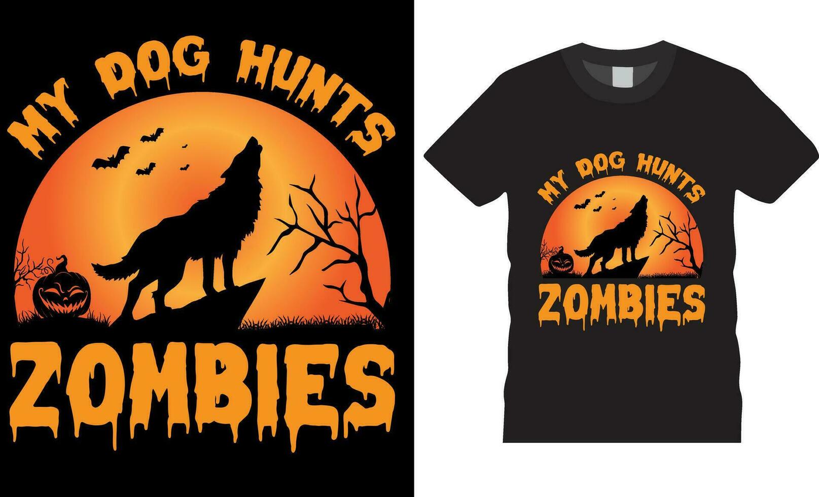 min hund jagar zombies, vektor grafisk t skjorta design mall.