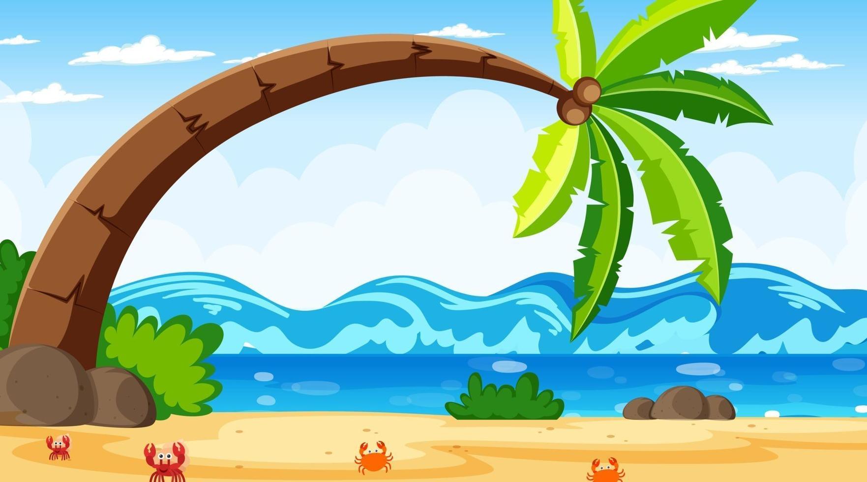 tropisk strandlandskapsscen med ett stort kokospalmer vektor