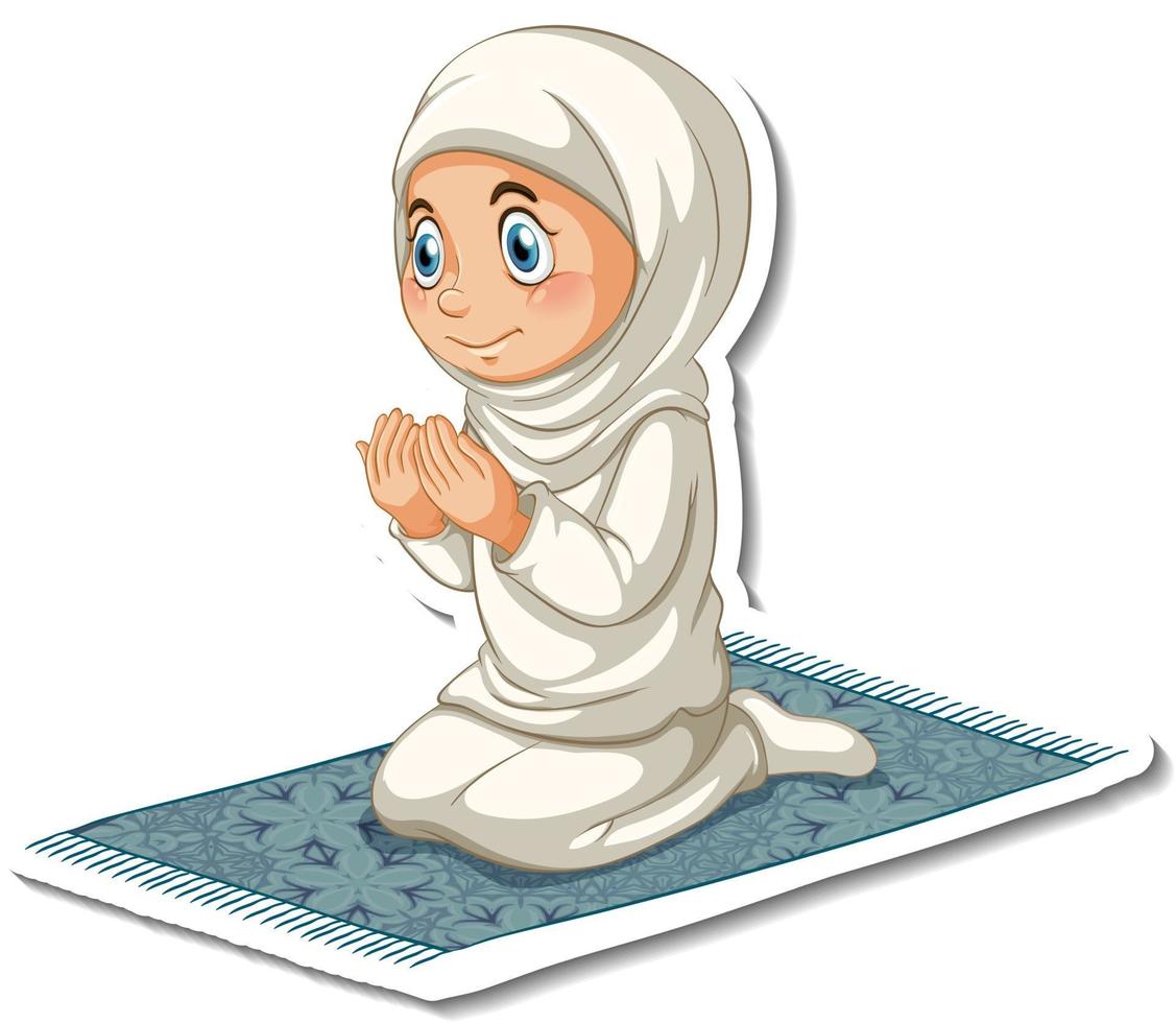 en klistermärkesmall med muslimsk tjej som sitter och ber vektor
