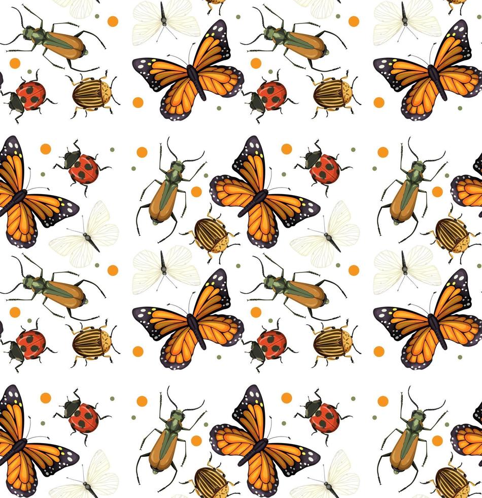 nahtloses Muster mit vielen Insekten auf weißem Hintergrund vektor