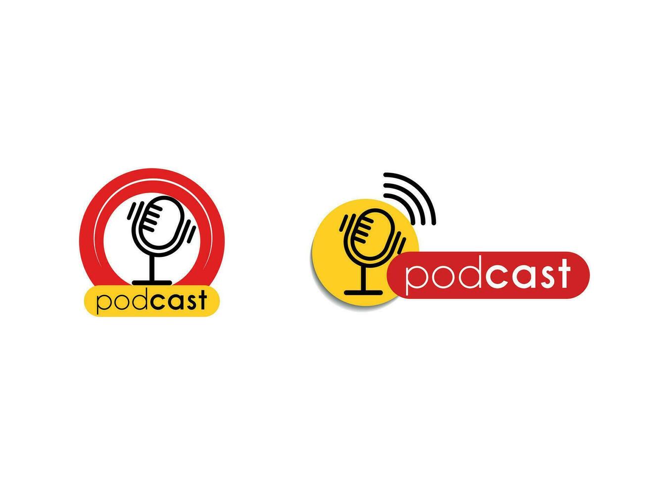 Podcast oder Radio Logo Design mit Mikrofon und sich unterhalten Symbol vektor