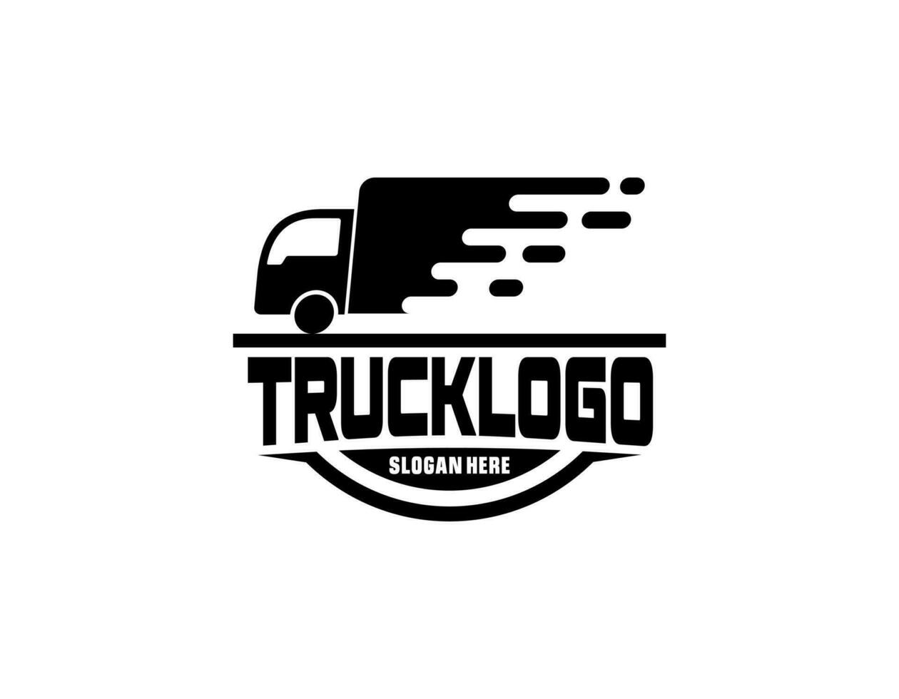 LKW Anhänger Transport Logistik, Lieferung, äußern, Ladung Unternehmen, schnell Versand, Design Vorlage Logo Illustration Silhouette, Emblem isoliert auf dunkel Hintergrund, schwarz vektor