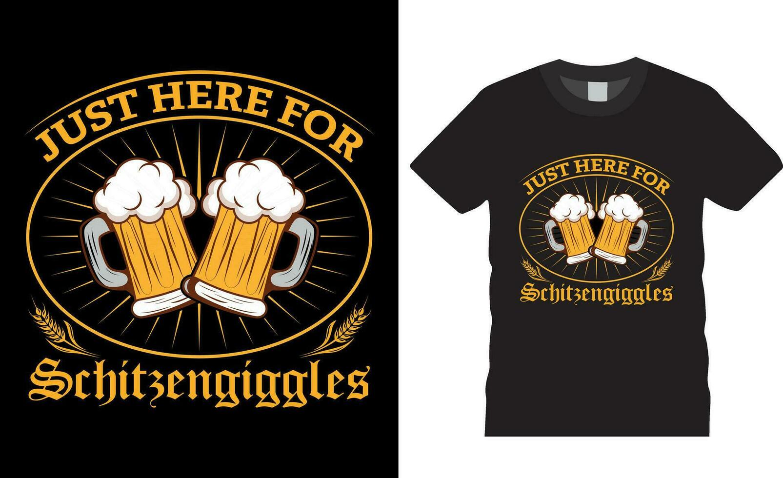 bara här för schitzengiggles oktoberfest dricka öl t-shirt design vektor