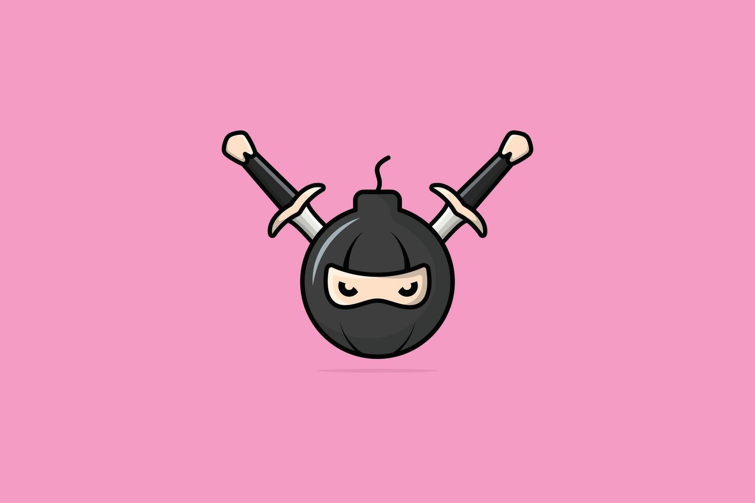 Ninja Granate oder Bombe mit Schwerter Vektor Illustration. Urlaub oder Krieg Objekte Symbol Konzept. Logo Ninja Boom Kunst Illustration.