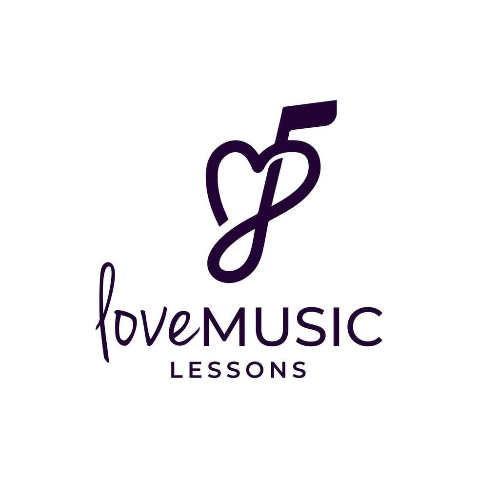 modern und einfach Logo Kombination von Liebe und Musik- Anmerkungen. vektor