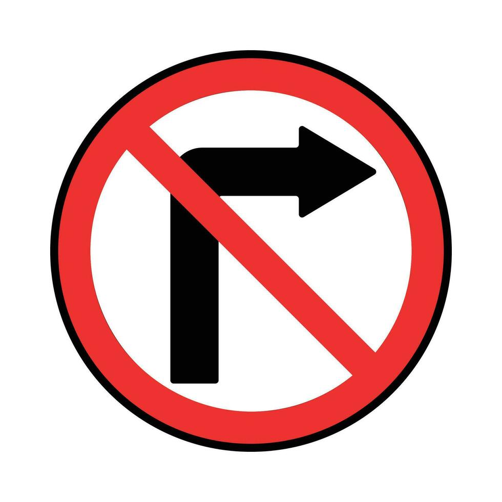Vektor der Verkehr Zeichen verboten richtig drehen, Straße unterzeichnen. rot Farbe Design auf Weiß Hintergrund
