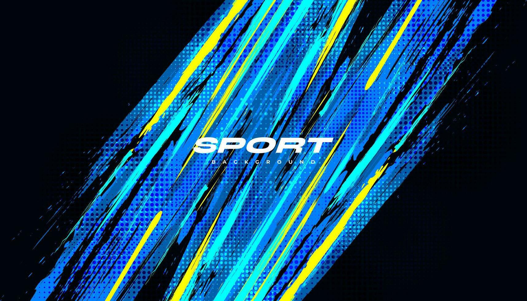 abstrakt blå och gul borsta bakgrund med halvton effekt. sport bakgrund. borsta stroke illustration för baner eller affisch. repa och textur element för design vektor