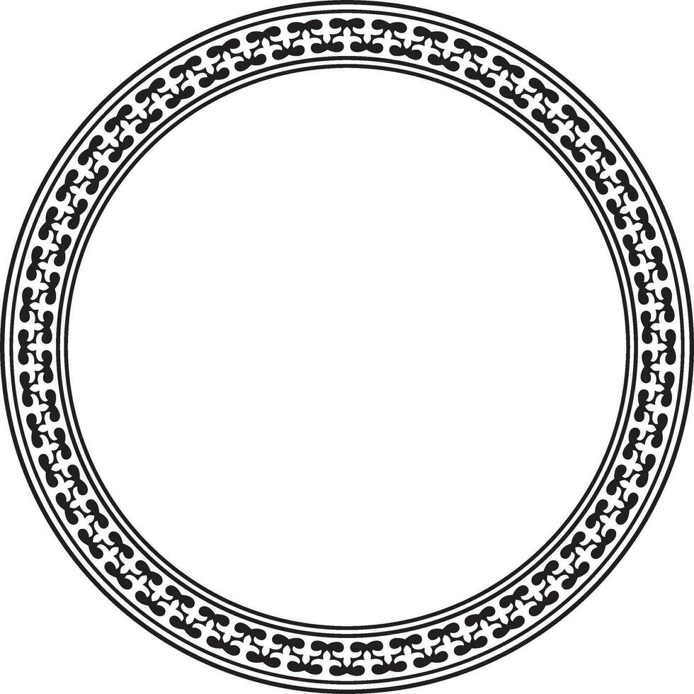 vektor svart svartvit runda kazakh nationell prydnad. etnisk mönster av de människors av de bra stäpp, .mongoler, kirgiziska, kalmyks, begravningar. cirkel, ram gräns