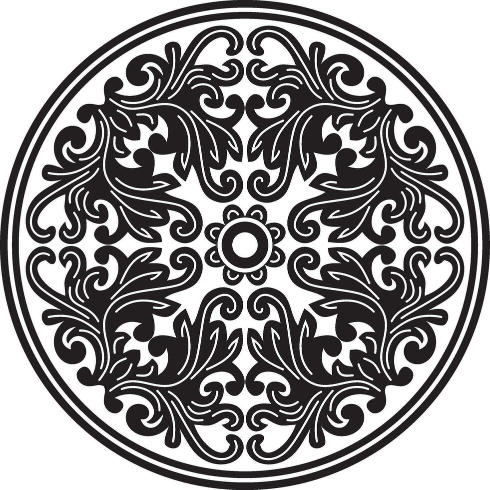 Vektor schwarz einfarbig runden uralt byzantinisch Ornament. klassisch Kreis von das östlichen römisch Reich, Griechenland. Muster Motive von Konstantinopel