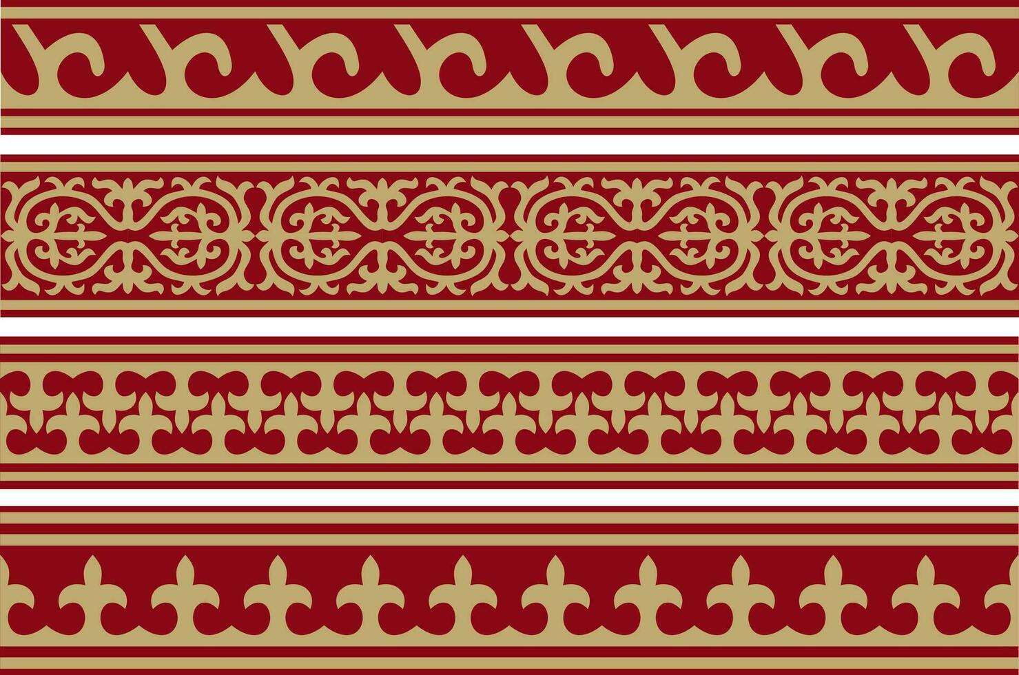 Vektor rot und Gold nahtlos kazakh National Ornament. ethnisch endlos Muster von das Völker von das großartig Steppe, .Mongolen, Kirgisen, Kalmücken, Burjaten. Kreis, Rahmen Grenze.