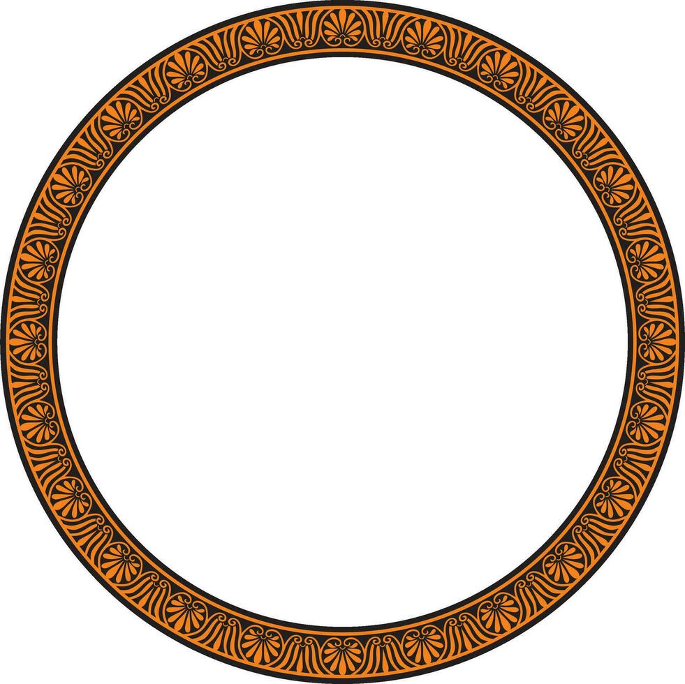 vektor orange och svart runda ram, gräns, klassisk grekisk slingra sig prydnad. mönstrad cirkel, ringa av gammal grekland och de roman välde