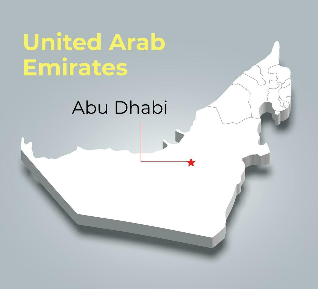 förenad arab emirates 3d Karta med gränser av regioner vektor