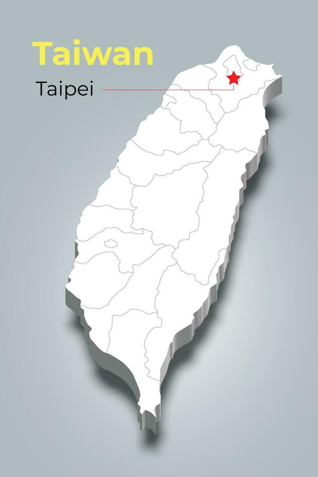 Taiwan 3d Karte mit Grenzen von Regionen und es ist Hauptstadt vektor