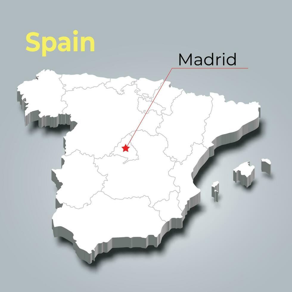 Spanien 3d Karta med gränser av regioner vektor
