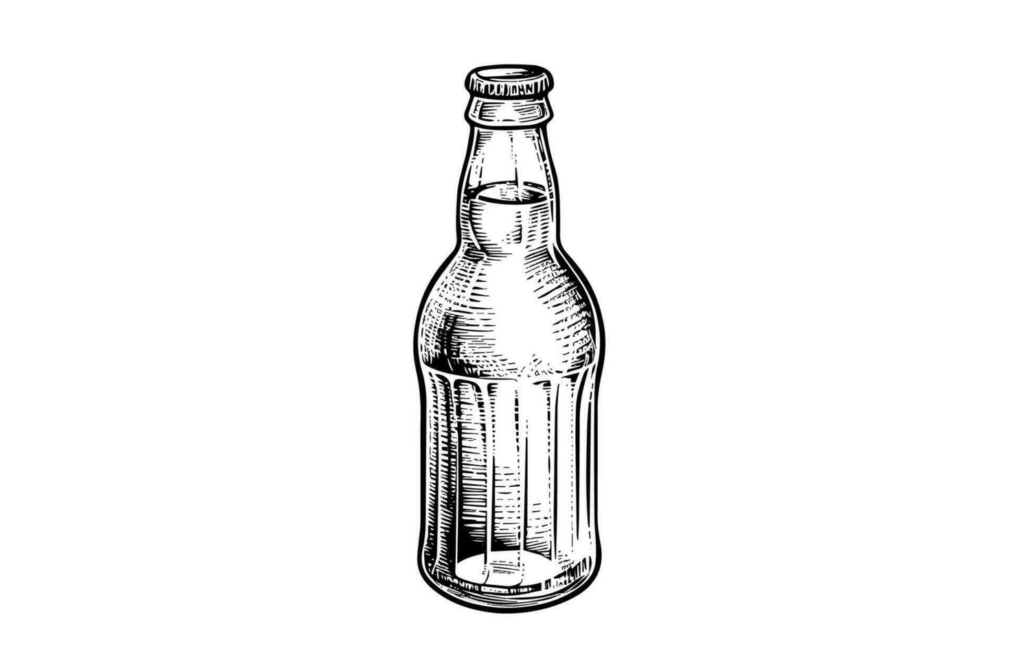 glas flaska av soda. bläck skiss av cola hand dragen årgång vektor illustration