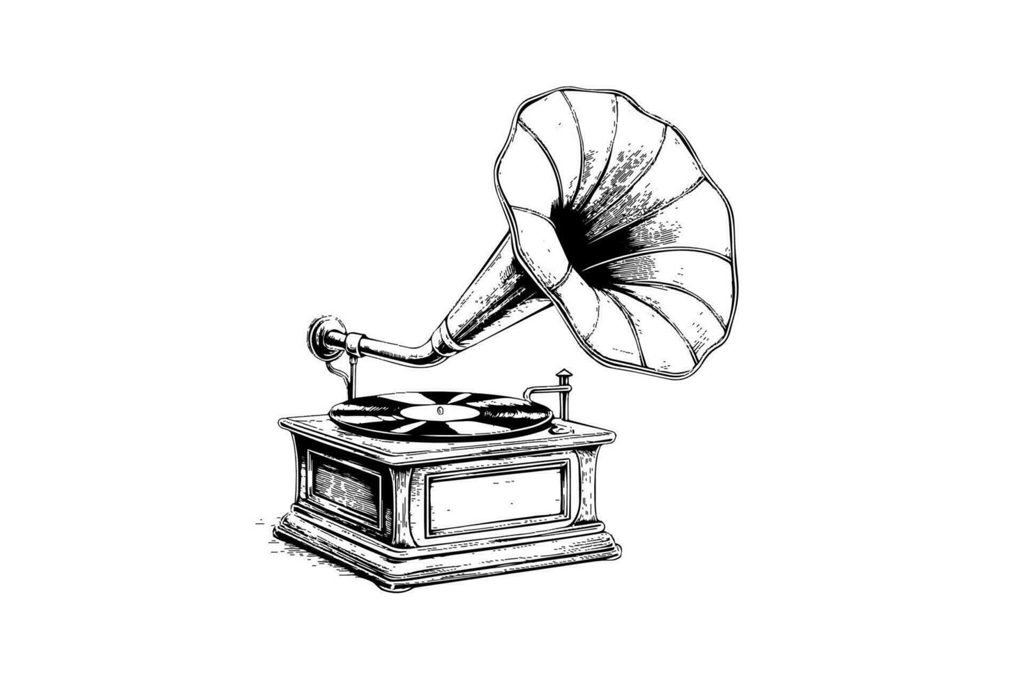 retro Grammophon Grammophon Jahrgang graviert Vektor Illustration. skizzieren Hand gezeichnet Kunst