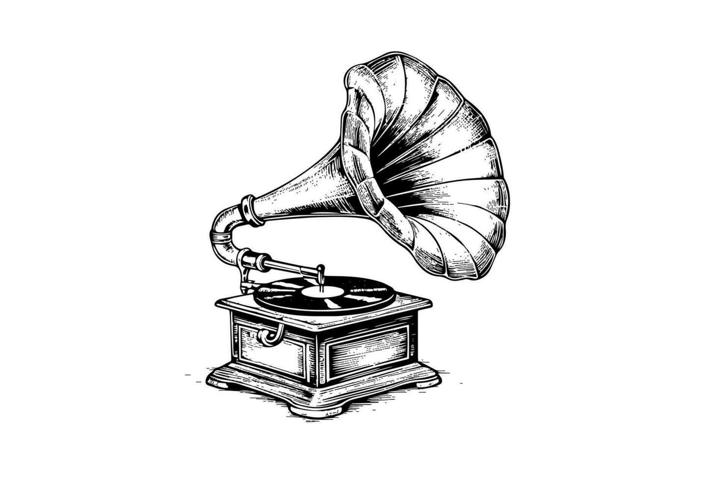 retro Grammophon Grammophon Jahrgang graviert Vektor Illustration. skizzieren Hand gezeichnet Kunst