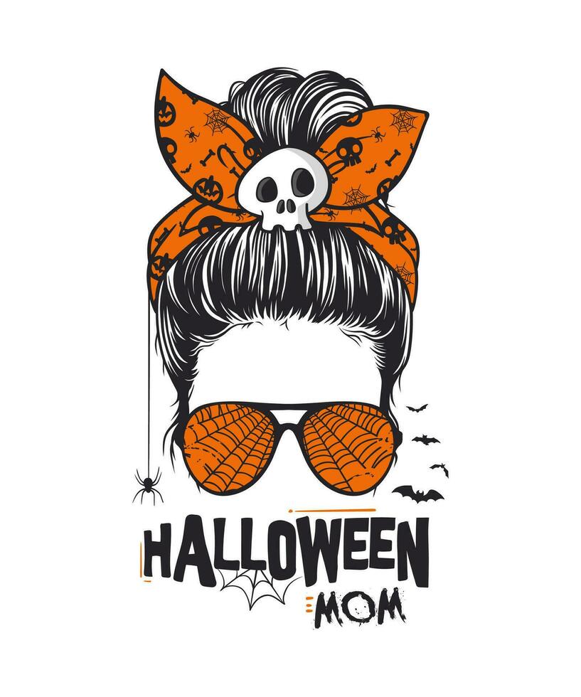 Vektor Illustration von ein Halloween-Themen Mama mit ein beiläufig unordentlich Brötchen Frisur