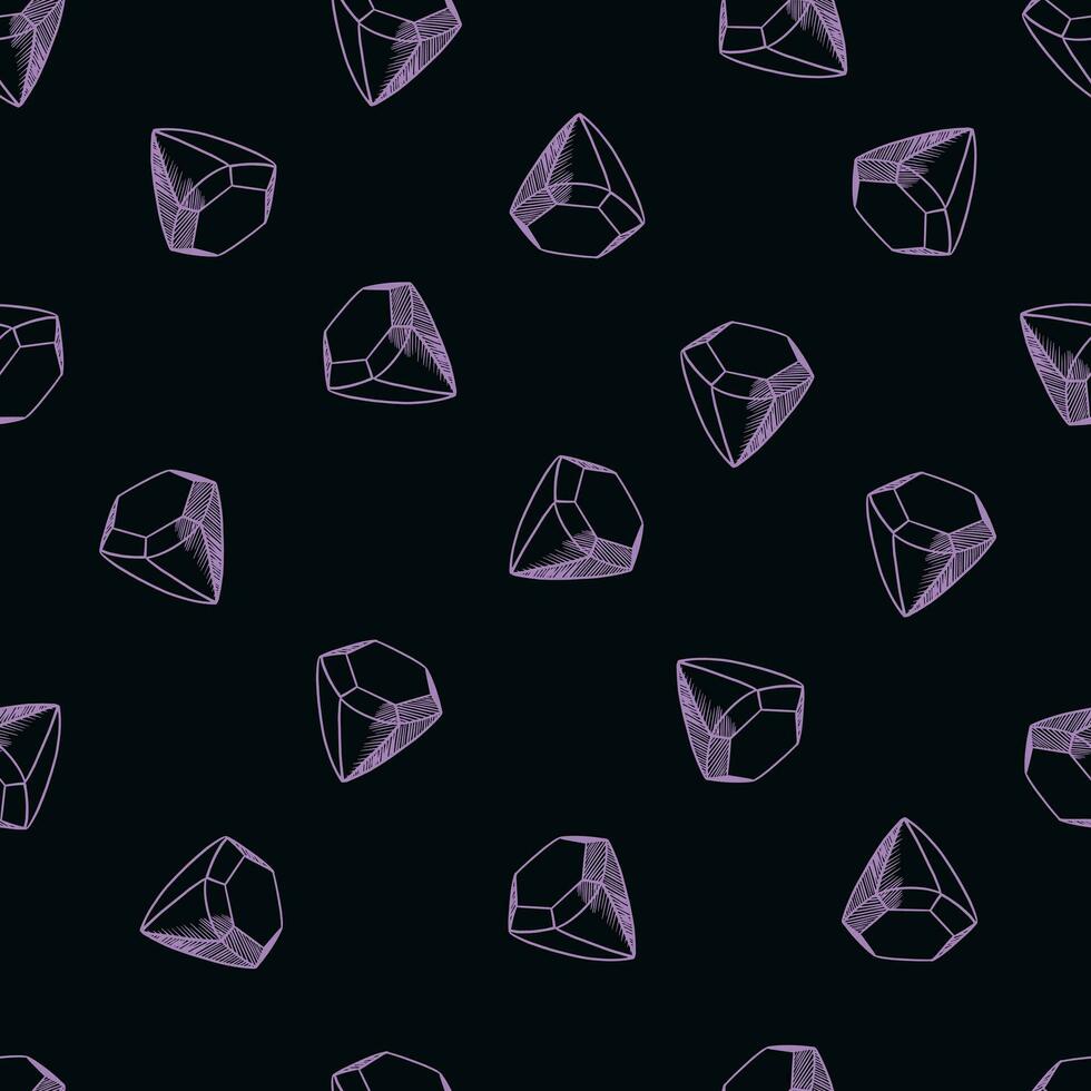 diamant ädelsten sömlös mönster på svart bakgrund. hand dragen juveler upprepa vektor bakgrund. skriva ut för kläder, scrapbooking, tapet, appar