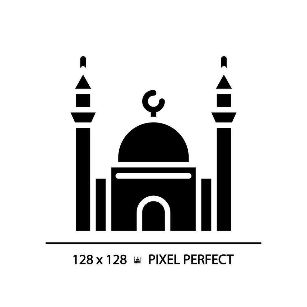 2d Pixel perfekt Glyphe Stil Moschee Symbol, isoliert Vektor, Silhouette Gebäude Illustration. vektor