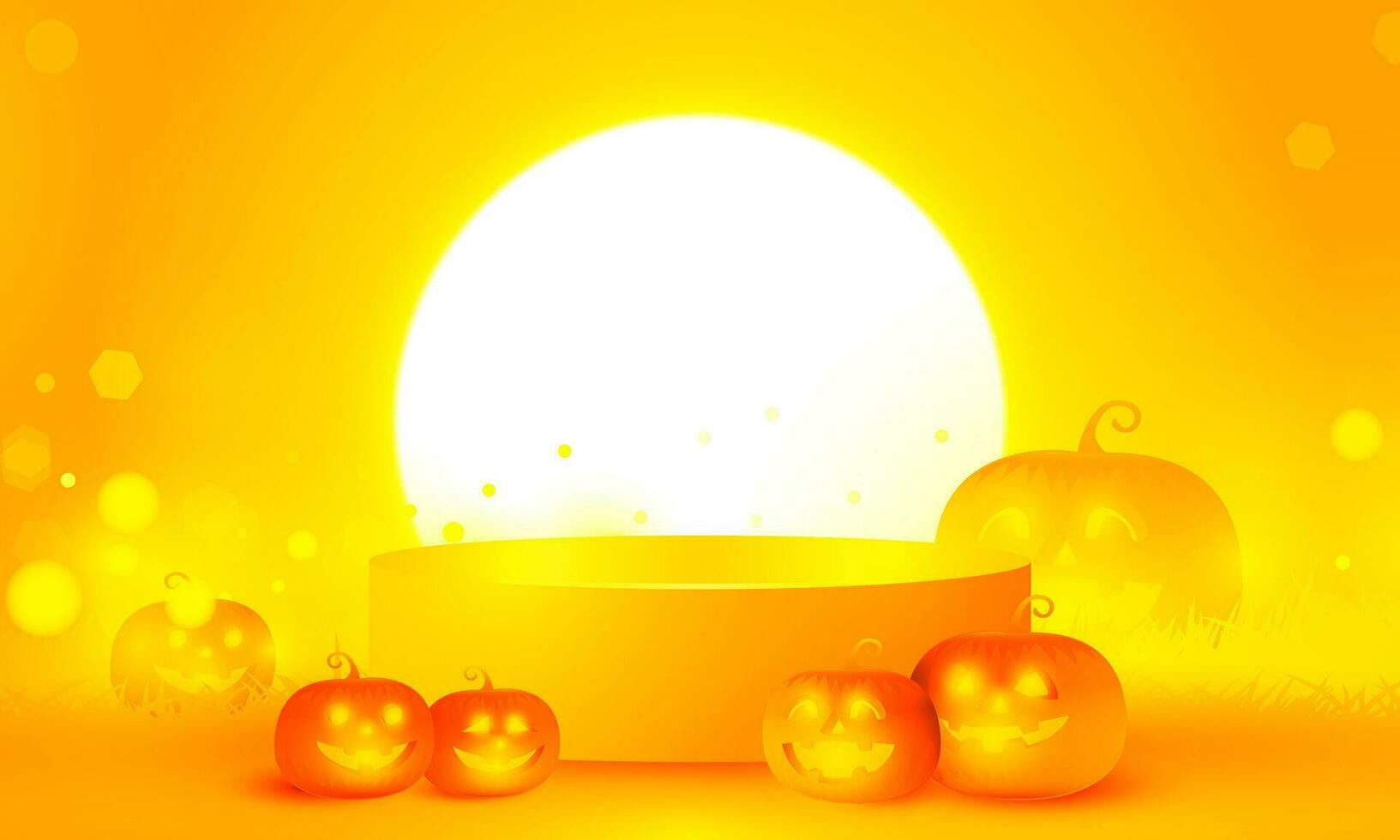 abstrakt Bokeh Licht Gold Farbe mit Sanft Licht Orange Hintergrund zum dunkel süß Halloween Kürbisse Vektor Magie Urlaub Poster Design.