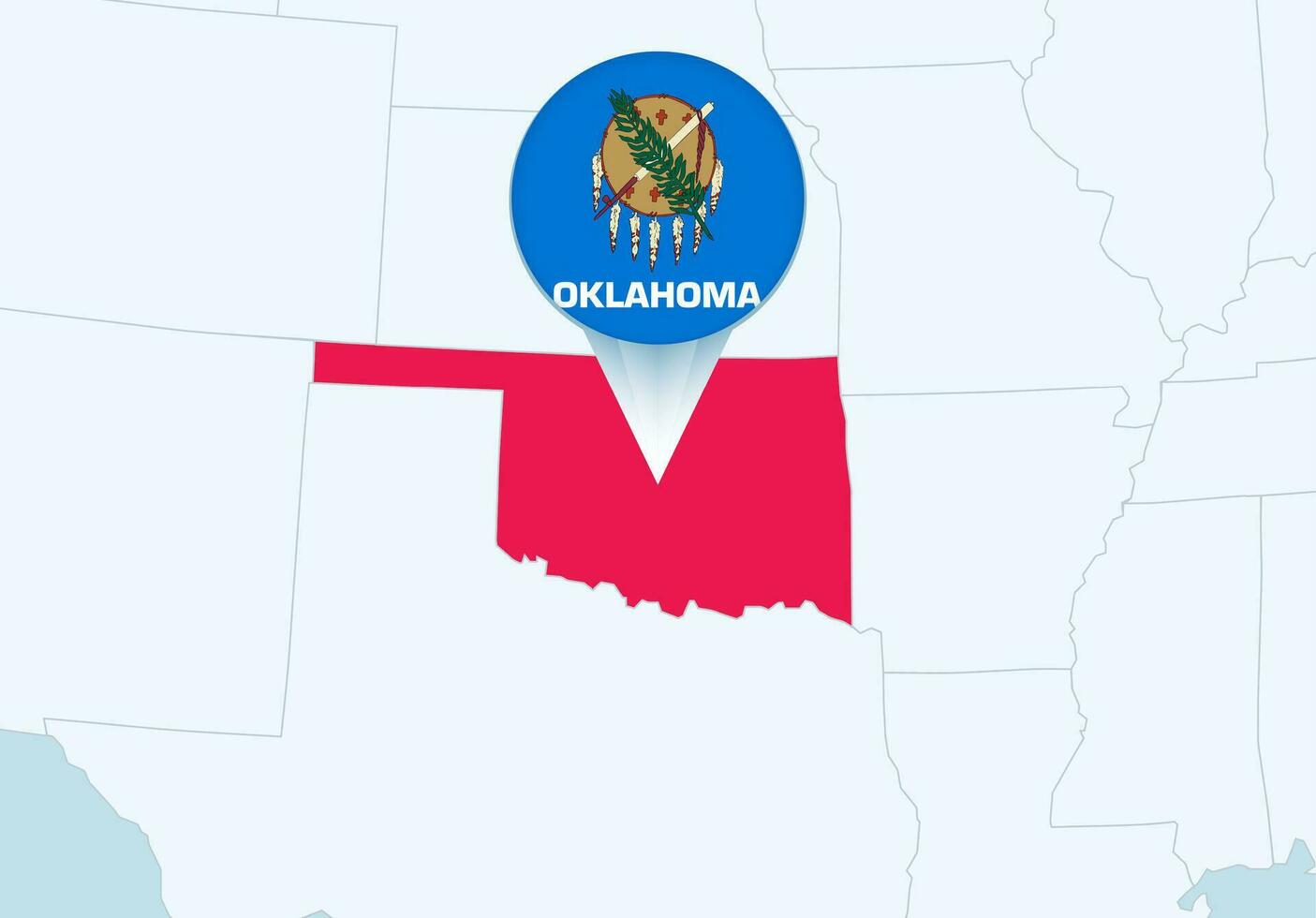 vereinigt Zustände mit ausgewählt Oklahoma Karte und Oklahoma Flagge Symbol. vektor