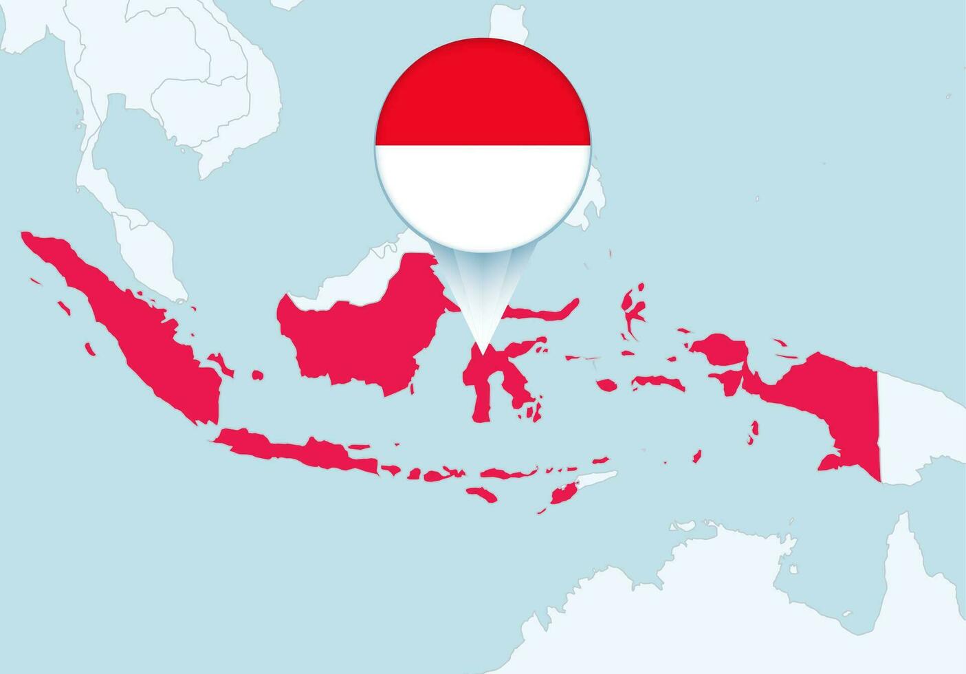 Asien mit ausgewählt Indonesien Karte und Indonesien Flagge Symbol. vektor