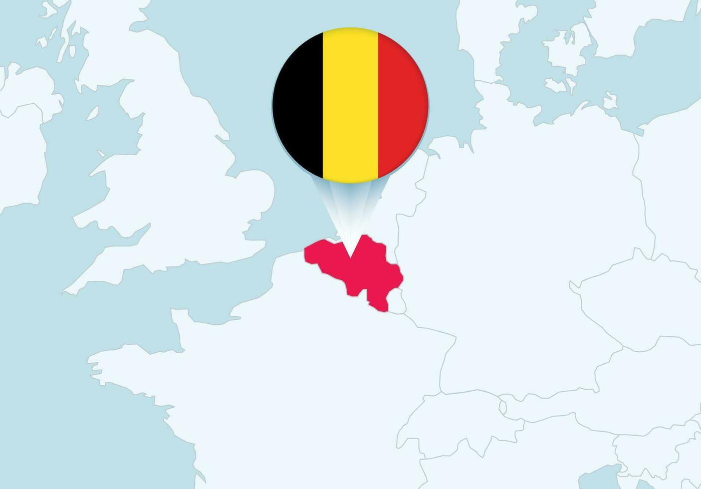 Europa mit ausgewählt Belgien Karte und Belgien Flagge Symbol. vektor