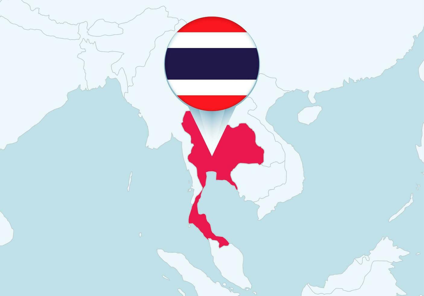 Asien mit ausgewählt Thailand Karte und Thailand Flagge Symbol. vektor