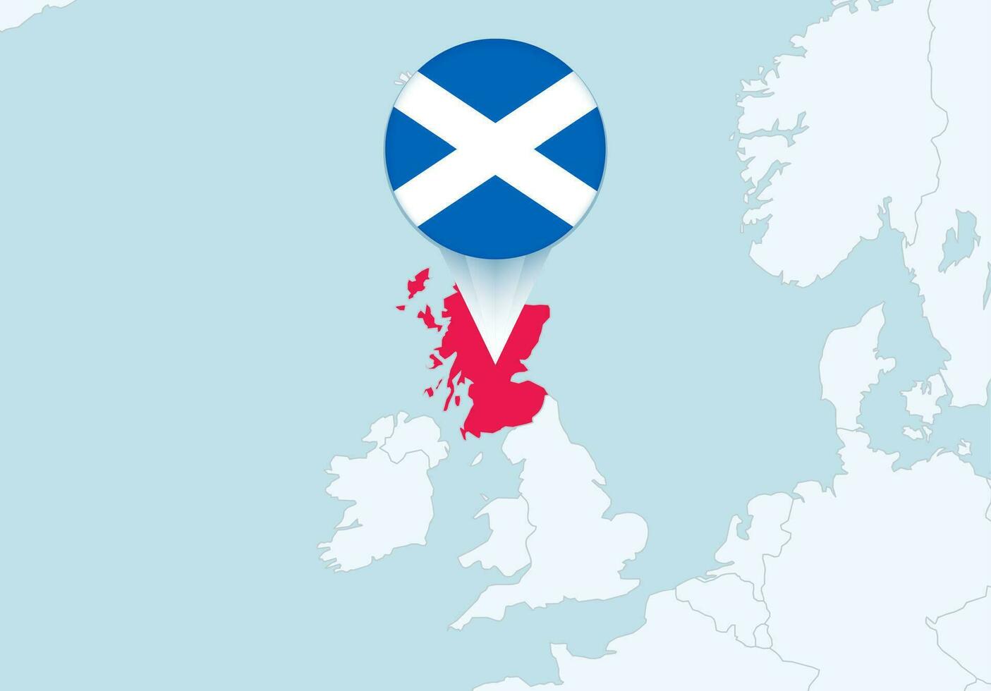 Europa mit ausgewählt Schottland Karte und Schottland Flagge Symbol. vektor