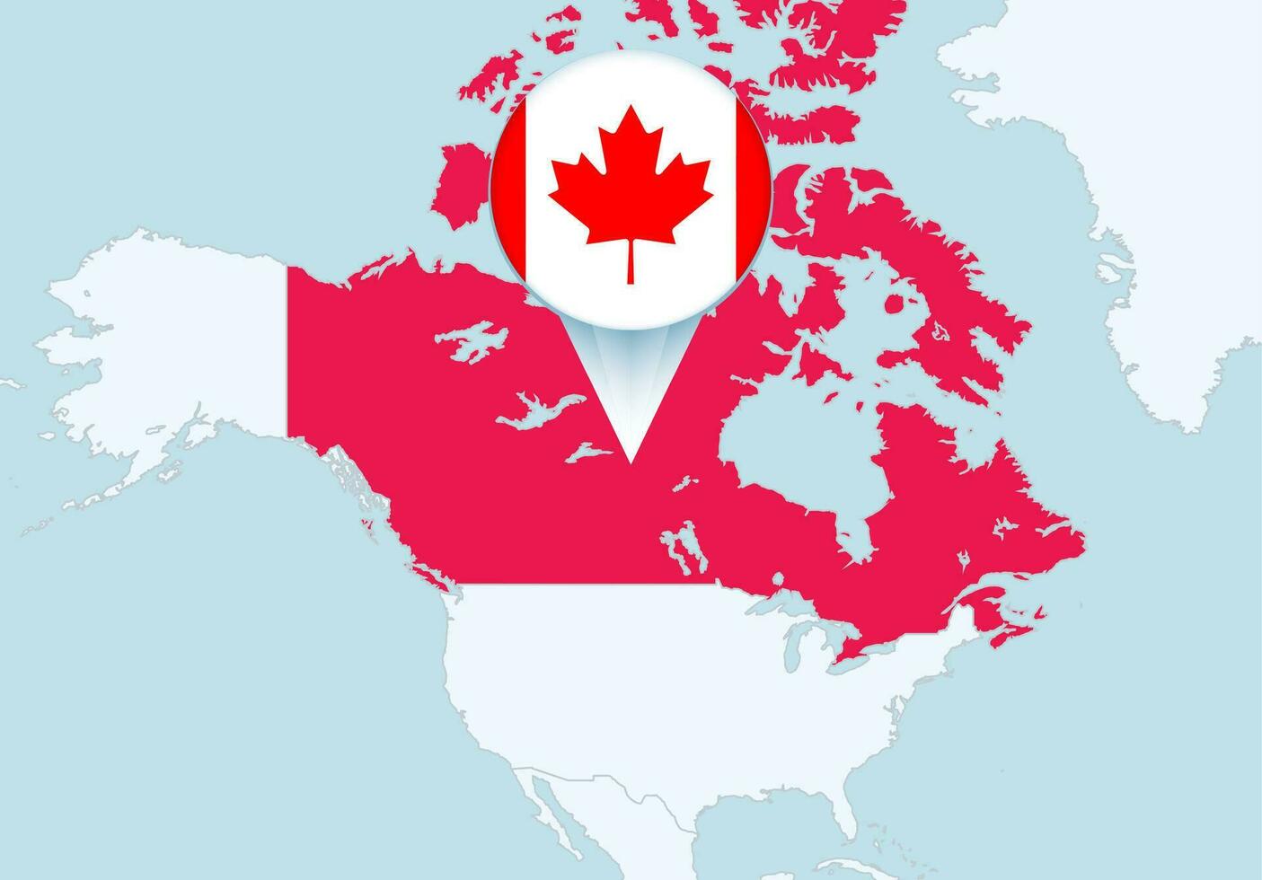Amerika med vald kanada Karta och kanada flagga ikon. vektor