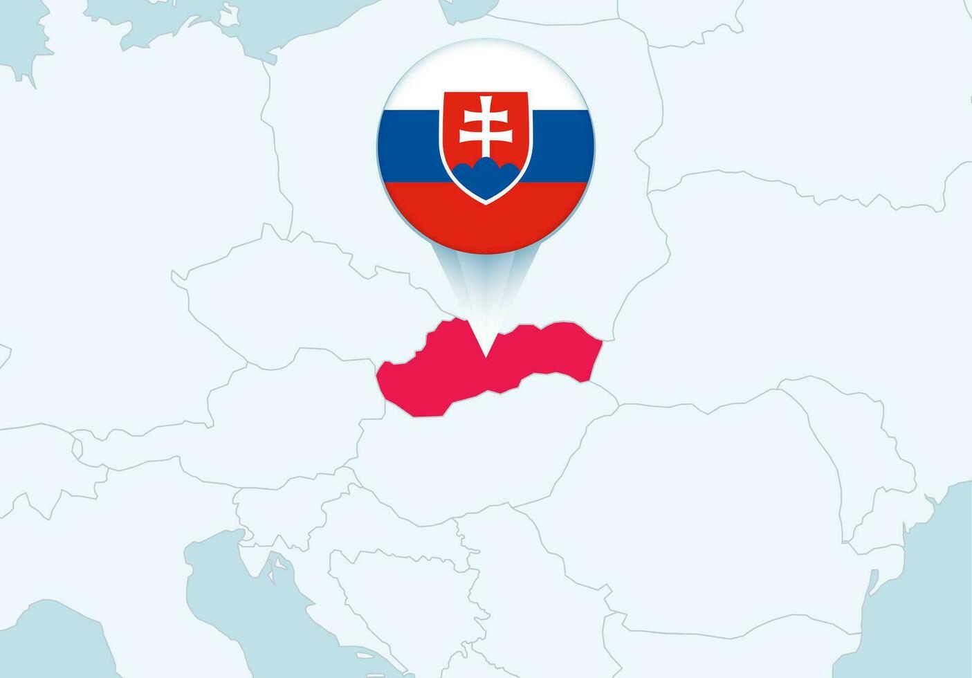 Europa mit ausgewählt Slowakei Karte und Slowakei Flagge Symbol. vektor