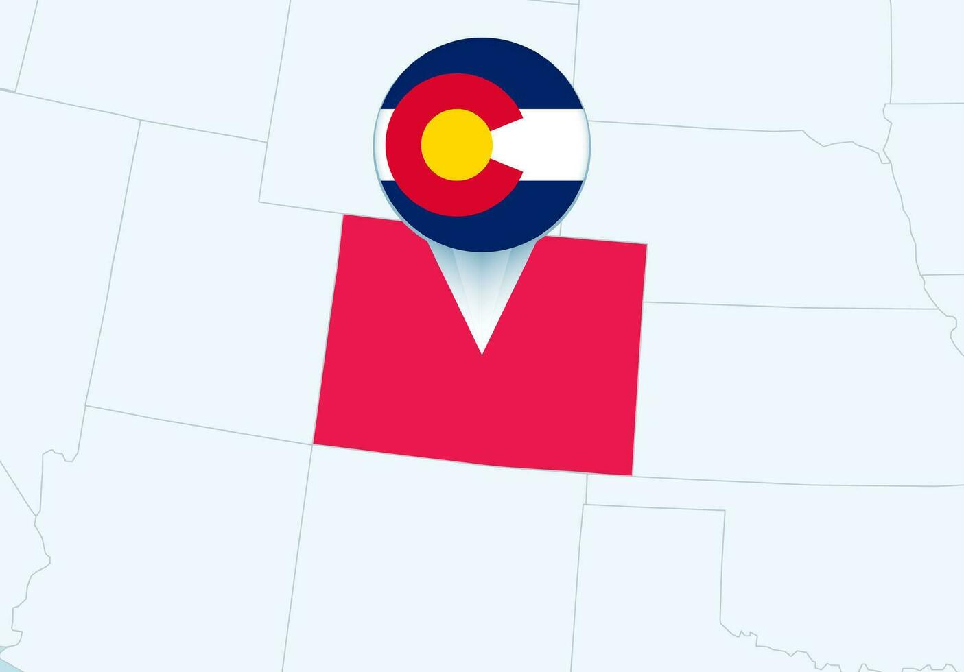 vereinigt Zustände mit ausgewählt Colorado Karte und Colorado Flagge Symbol. vektor